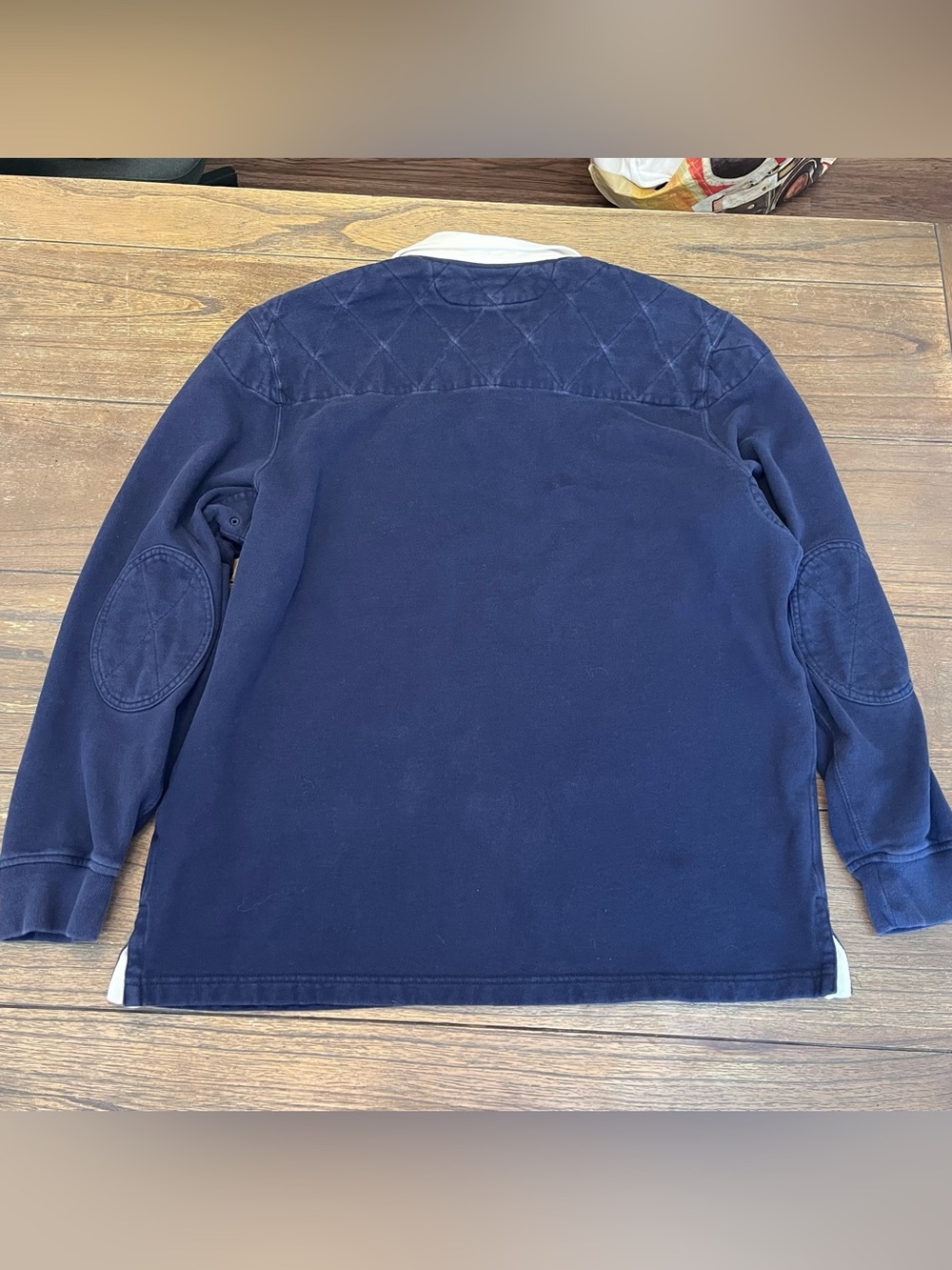Vintage Polo Ralph Lauren Navy Blue Rugby Polo Long Sleeve Shirt Quilted Mens XL - Picture 7 of 7